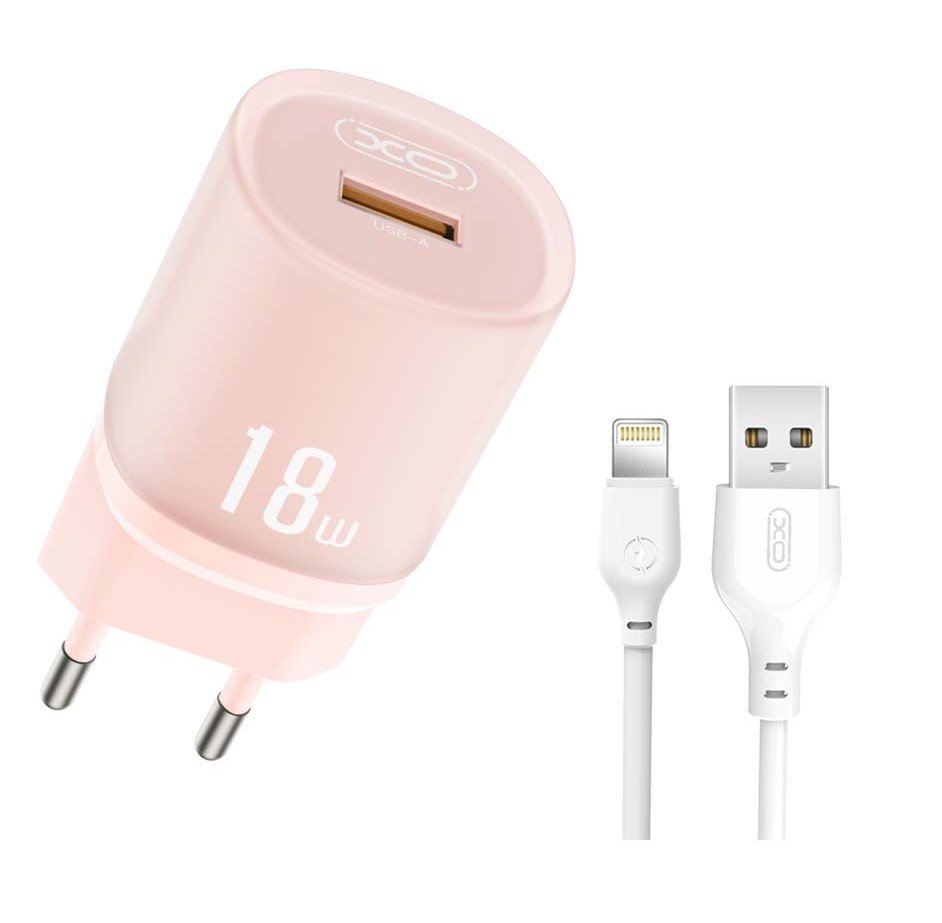 l157lightningpink XO L157(EU) QC3.0 18W Φορτιστής με Καλώδιο Lightning Ροζ (16.006.0345) - Image 1