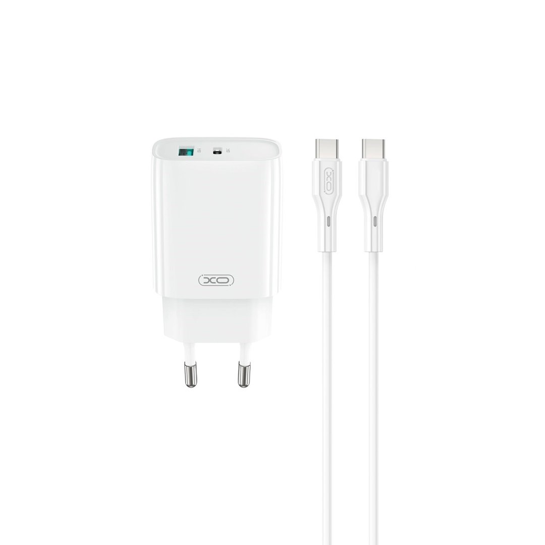 420096_oryg XO wall charger CE30 PD 30W 1x USB-C 1x USB white + cable USB-C - USB-C (GSM188180) - Image 1