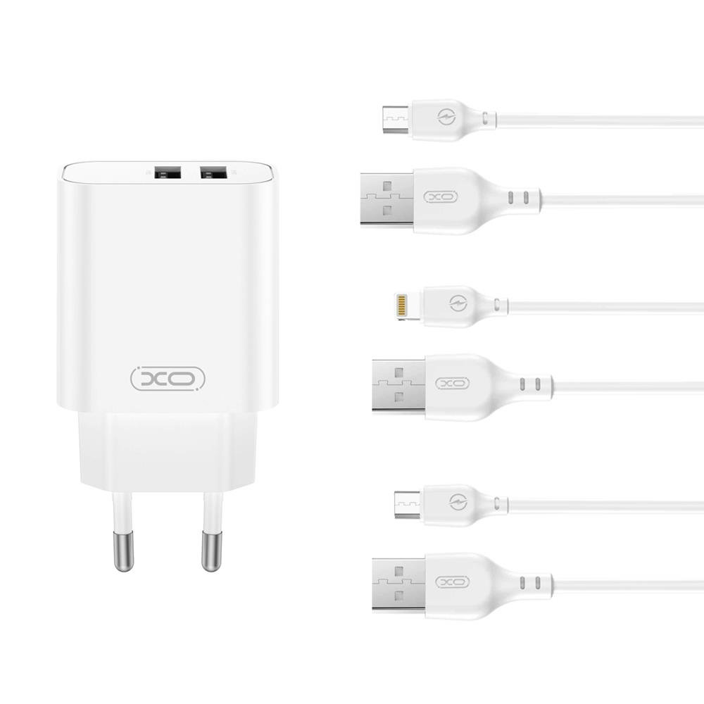 452319_oryg XO wall charger CE34 2x USB 2,4A white + USB-C cable (GSM191554) - Image 1