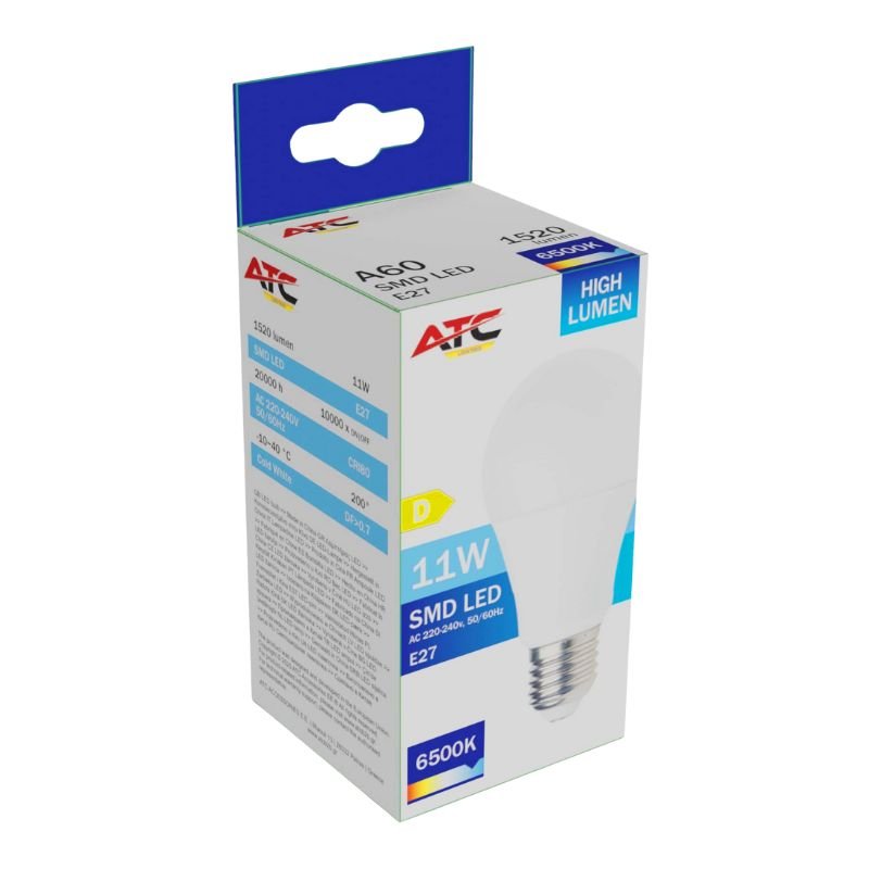 a60_11w_high_lumen_3_ ATC SMD LED High Lumen Λαμπτήρας A60 230V 11W/1520LM E27 6500K (25.001.0012) - Image 1