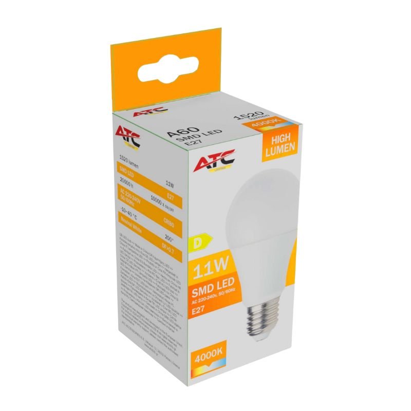 a60_11w_high_lumen_8_ ATC SMD LED High Lumen Λαμπτήρας A60 230V 11W/1520LM E27 4000K (25.001.0011) - Image 1