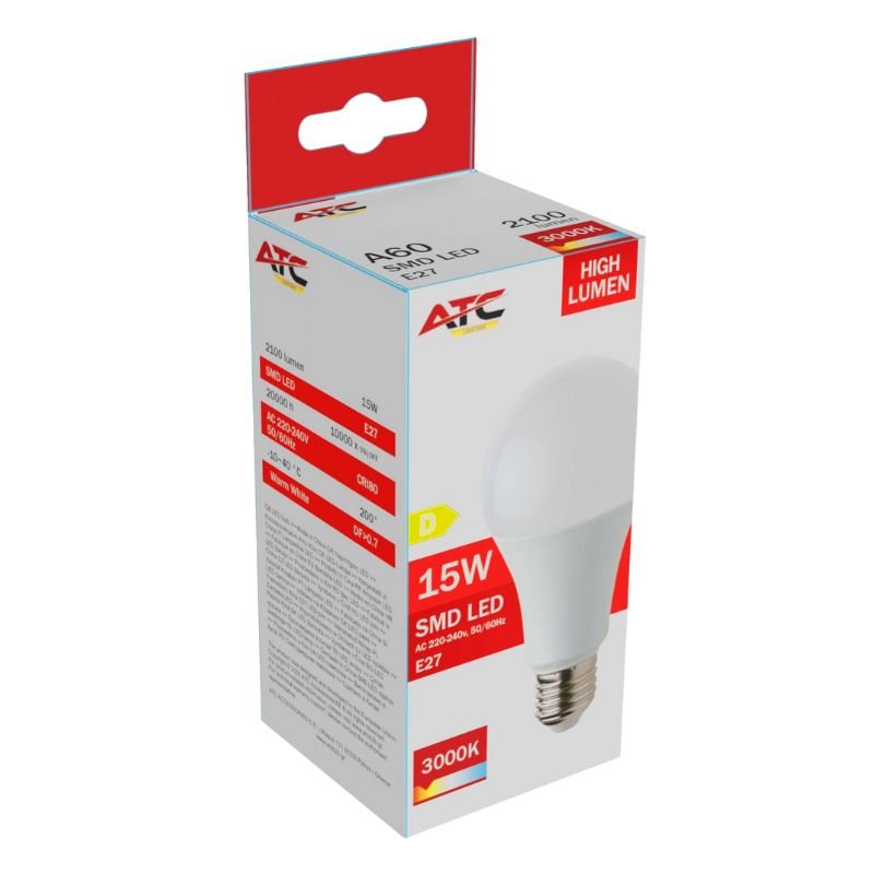 a60_15w_high_lumen ATC SMD LED High Lumen Λαμπτήρας A60 230V 15W/2100LM E27 3000K (25.001.0013) - Image 1