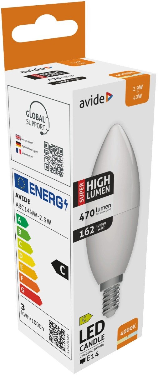 abc14nw-29w_avide-led-candle-29w-e14-nw-4000k-super-high-lumen Avide LED Κερί 2.9W E14 Λευκό 4000K Super Υψηλής Φωτεινότητας (15.001.0931) - Image 1