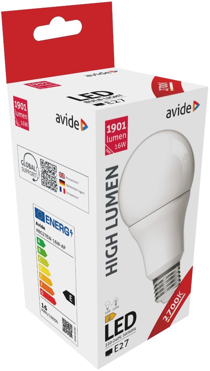 abg27ew-16w-ap_avide-led-globe-a70-16w-e27-ew-2700k Avide LED Κοινή A70 16W E27 Θερμό 2700K Υψηλής Φωτεινότητας (15.001.0738) - Image 1