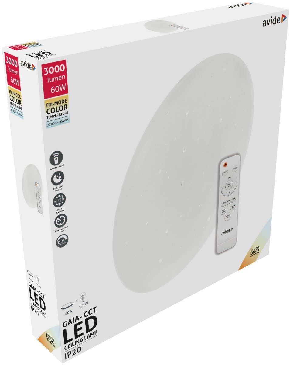 cc Avide LED Μοντέρνα Πλαφονιέρα Οροφής Gaia-CCT 60W με Τηλεχειριστήριο (15.001.0563) - Image 1
