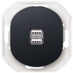 EON E6161.E1 2xUSB charger 2,1A 5V, without cover frame, soft-touch black (15.005.0186)