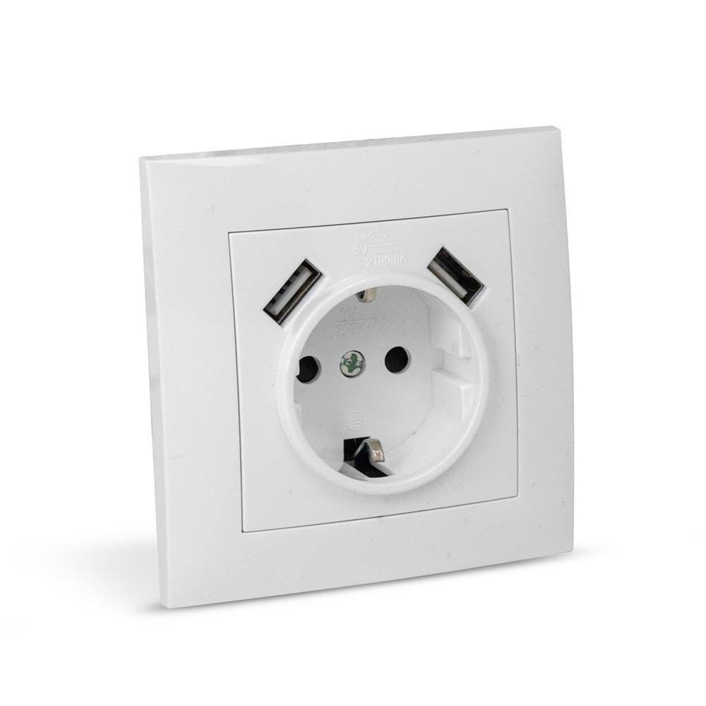 erws1e2u-arn-w_3_ Entac Arnold Recessed wall socket earthed + 2 USB 2.1A (total) White (15.005.0109) - Image 1