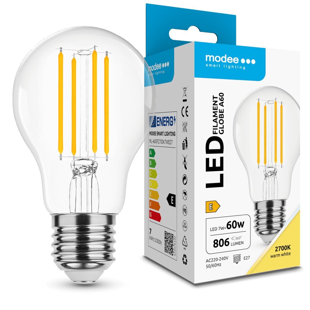 media-1700815364254 Modee LED Λάμπα Filament Globe A60 7W E27 2700K 806lm ERP (40.001.0067) - Image 1