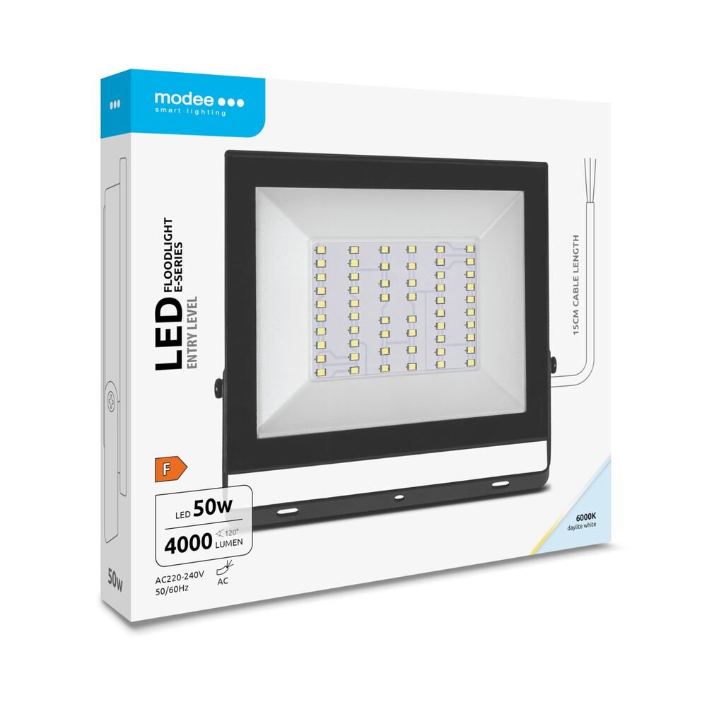 media-1757062590245 Modee Lighting LED Προβολέας E-series Slim 50W 120° 6000K 4000lm ERP (40.001.0053) - Image 1