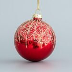 ΓΥΑΛΙΝΗ ΜΠΑΛΑ, ΚΟΚΚΙΝΗ,  ΜΕ ΧΡΥΣΟ GLITTER, ΣΕΤ 4ΤΜΧ, 8cm (600-45061)