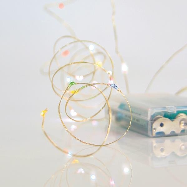 b0260b0c208240adbb12590d0a27e0e1 ΣΕΙΡΑ, 50 MINI LED, ΜΠΑΤΑΡΙΑΣ 3xAA, ΑΣΗΜΙ ΧΑΛΚΙΝΟ ΚΑΛΩΔΙΟ, ΧΡΩΜΑΤΙΣΤΟ LED ΑΝΑ 10cm, ΠΡΟΕΚΤΑΣΗ ΠΑΡΟΧΗΣ 10cm, IP20 (601-11724) - Image 1