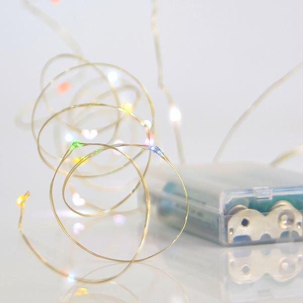 c7739d973bc44905b0a589c2f8dfc492 ΣΕΙΡΑ, 20 MINI LED, ΜΠΑΤΑΡΙΑΣ 3xAA, ΑΣΗΜΙ ΧΑΛΚΙΝΟ ΚΑΛΩΔΙΟ, ΧΡΩΜΑΤΙΣΤΟ LED ΑΝΑ 10cm, ΠΡΟΕΚΤΑΣΗ ΠΑΡΟΧΗΣ 10cm, IP20 (601-11714) - Image 1