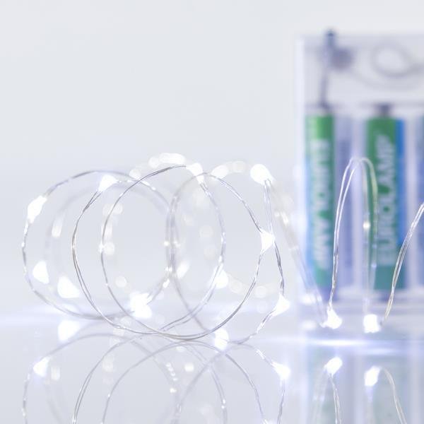 e7f8e1c6885e40e1a3f013504bd28ec9 ΣΕΙΡΑ, 20 MINI LED, ΜΠΑΤΑΡΙΑΣ 3xAA, ΑΣΗΜΙ ΧΑΛΚΙΝΟ ΚΑΛΩΔΙΟ, ΛΕΥΚΟ LED ΑΝΑ 10cm, ΠΡΟΕΚΤΑΣΗ ΠΑΡΟΧΗΣ 30cm, IP20 (601-11220) - Image 1