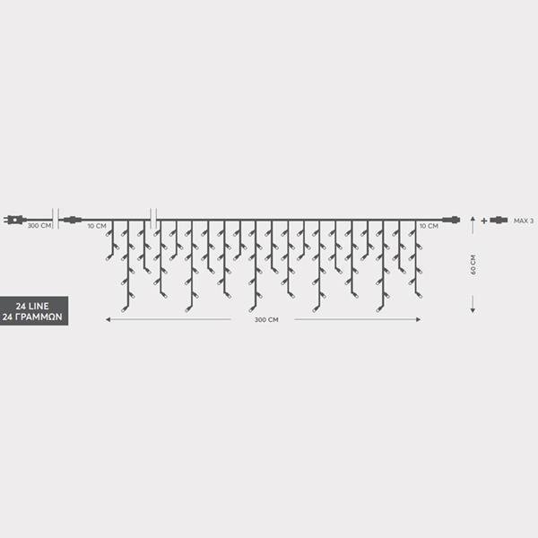 f392b3277c484326b8510fb44e76bd27 ΒΡΟΧΗ, 144 LED 3mm, 36V ΜΕΤΑΣΧΗΜΑΤΙΣΤΗ, 8 ΠΡΟΓΡΑΜΜΑΤΑ, 4 ΕΠΕΚΤΑΣΕΙΣ ΕΩΣ 3 ΣΕΤ, ΔΙΑΦΑΝΟ PVC ΚΑΛΩΔΙΟ, ΛΕΥΚΟ LED (H60 x W300cm, 5/7/5/7), ΠΡΟΕΚΤΑΣΗ ΠΑΡΟΧΗΣ 3m, ΙΡ44 (620-22354) - Image 1