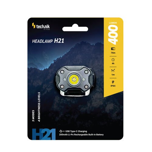 media-1771582447509 Technik H21 Επαναφορτιζόμενος Φακός Κεφαλής LED USB-C 400lm (01.011.0062) - Image 1
