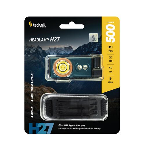 media-1778483917983 Technik H27 Επαναφορτιζόμενος Φακός Κεφαλής LED USB Type-C IPX4 500 lm (01.011.0064) - Image 1