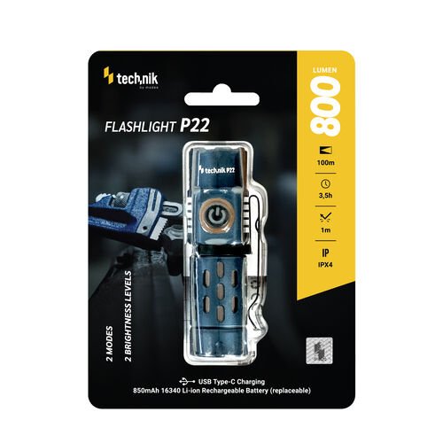 media-1778484014437 Technik P22 Φακός Χειρός LED Επαναφορτιζόμενος USB Type-C 800 lm (01.011.0065) - Image 1