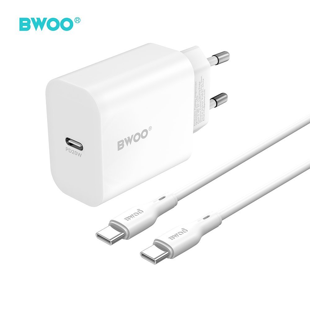 493339_oryg BWOO wall charger CDA233 PD 20W 1x USB-C with USB-C - USB-C cable white (GSM194959) - Image 1