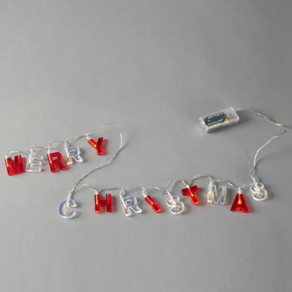 e6d84ece91574467a578412b6c08d62f ΣΕΙΡΑ, 14 LED 5mm, 'MERRY CHRISTMAS' ΜΕ ΚΟΚΚΙΝΑ & ΑΣΠΡΑ ΓΡΑΜΜΑΤΑ, ΜΠΑΤΑΡΙΑΣ 2xAA, TIMER, ΔΙΑΦΑΝΟ PVC ΚΑΛΩΔΙΟ, ΘΕΡΜΟ ΛΕΥΚΟ LED ΑΝΑ 8cm, ΠΡΟΕΚΤΑΣΗ ΠΑΡΟΧΗΣ 30cm, IP20 (600-03241) - Image 1