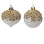 ΜΠΑΛΑ ΓΥΑΛΙΝΗ ΛΕΥΚΗ ΠΑΣΠΑΛΙΣΜΕΝΗ ΜΕ ΧΡΥΣΟ GLITTER 2 ΣΧΗΜΑΤΑ ΣΕΤ 4ΤΜΧ 10cm (600-48769)