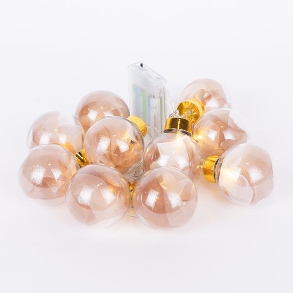 fa772d74a9744402b234667c6bc89a8a ΣΕΙΡΑ, 10 LED 5mm, ΔΙΑΚΟΣΜΗΤΙΚEΣ ΜΠΑΛΕΣ ΜΕ ΡΟΖ ΧΡΥΣΟ ΥΦΑΣΜΑ, ΜΠΑΤΑΡΙΑΣ 3ΧΑΑ, ΧΡΟΝΟΔΙΑΚΟΠΤΗ, ΘΕΡΜΟ ΛΕΥΚΟ LED ΑΝΑ 15cm, ΔΙΑΦΑΝΟ PVC ΚΑΛΩΔΙΟ, ΠΡΟΕΚΤΑΣΗ ΠΑΡΟΧΗΣ 30cm, IP20 (600-03055) - Image 1