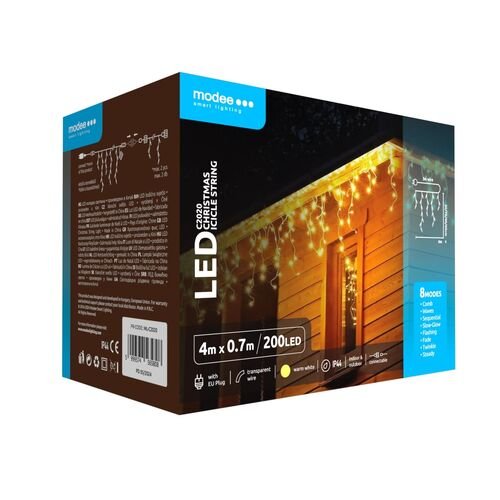 media-1715676966345 Modee Χριστουγεννιάτικα Φωτάκια LED με Τροφοδοτικό & Δυνατότητα Επέκτασης (200LED/4m/H70cm) Θερμό Λευκό (40.004.0020) - Image 1