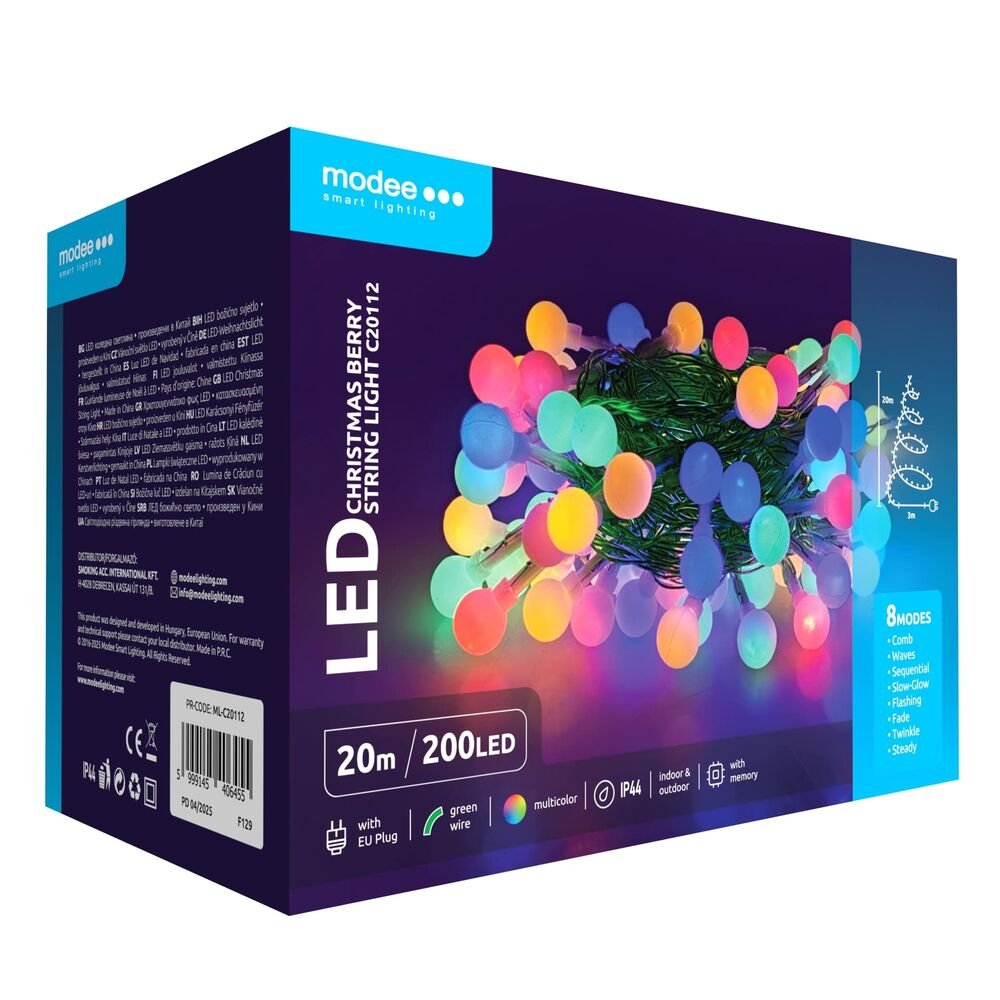 media-1747305479868 Modee Χριστουγεννιάτικα Λαμπάκια LED Τύπου Berry με Βύσμα (200LED/20m/10cm) Πολύχρωμα (40.004.0050) - Image 1